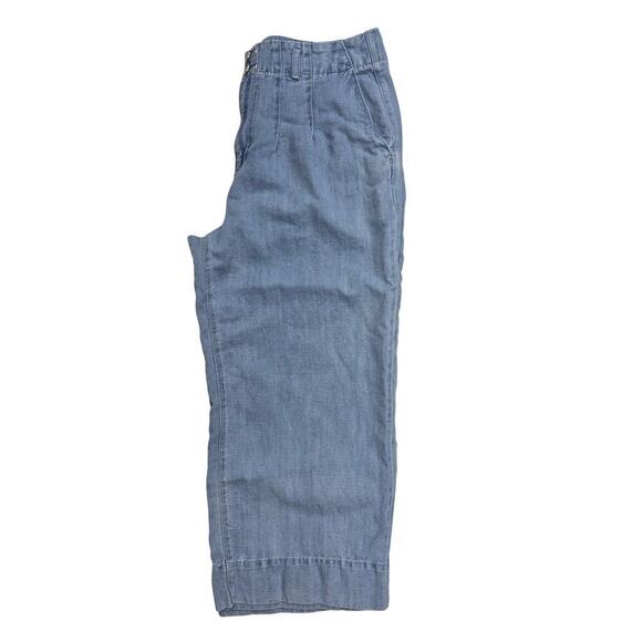 Loft Light Blue Denim Wide Leg Cropped Jeans Cotton/Linen Blend Sz 12 - Picture 3 of 6